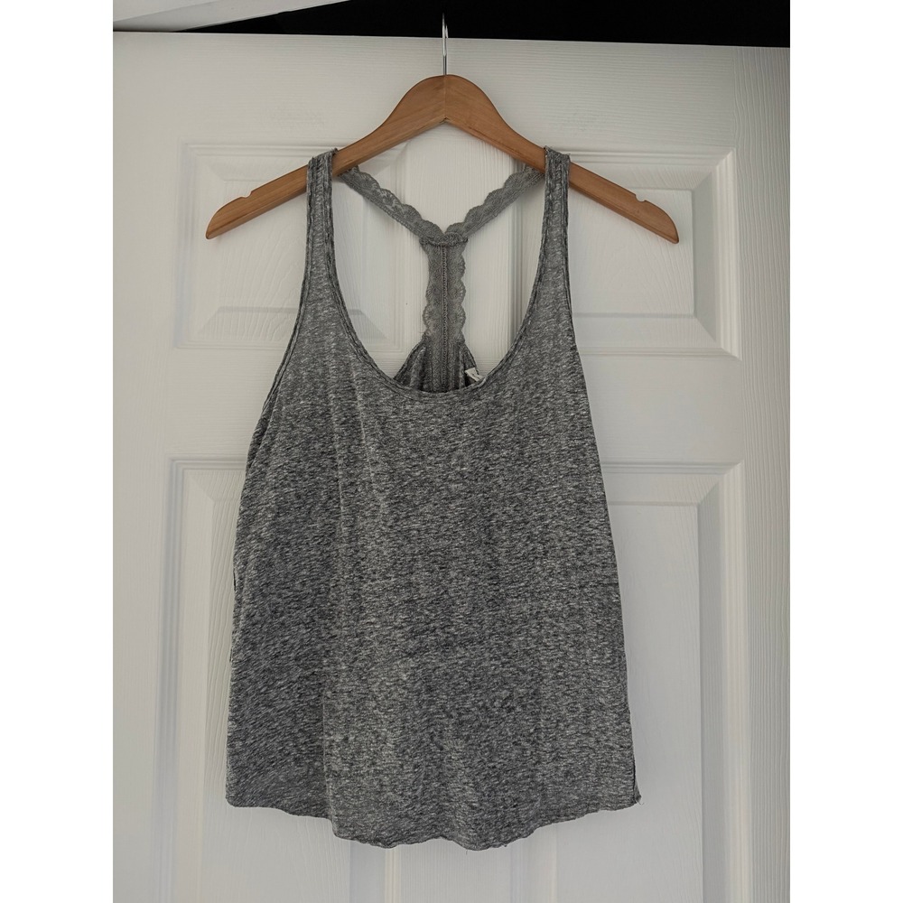 Y2K Abercrombie Womens Racerback Gray Lace Back Slit Cami Tank Preppy Retro